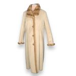 Vintage 90s Longline Cream Vegan Suede Coat Faux Fur Trim Jones New York Large Tan Photo 2