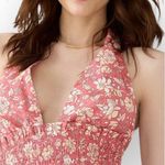 J.Crew  Mini Dress Women's Large Pink White Floral Smocked Halter Ruffle V-Neck Photo 11