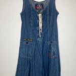 LRL Vintage Sleeveless Nautical Denim Dress Fit & Flare Lace Up Front EUC Sz 8 Blue Photo 0