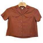 Athleta Echo Top Size Medium Burnt Orange Button Down Short Sleeve Breathable Photo 0