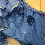 Free People x Fillyboo Lotus Ruffles Buttondown Ribbon Trim Mini Dress Tunic Blue Size XS Photo 7