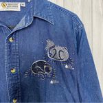 Christine Alexander Bedazzled Cat Button Down Chambray Denim Shirt size M Medium Blue Photo 8
