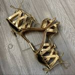 Aquazzura Beverly Hills gold metallic laceup heels Size 5 Photo 5