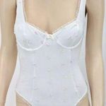 Victoria's Secret Vintage  Teddy Small 34B White Cotton Embroidered Pink Rose Buds Photo 0