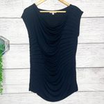 Kenar Vintage Black Cowl Neck Cap Sleeve Shirred Drape Blouse Top Size Small Photo 5