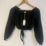 Blanco 100 % Cotton Top Off Shoulder Blouse Tie Front Sz L NWT $48 Black Size L Photo 2