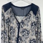 Lucky Brand Printed Woven Mix Top Button Front Navy Size Medium M EUC L1448 Photo 2