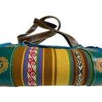 Handcrafted
Jawaja Leather Bag with Cloth Woven Patch Blue Photo 3