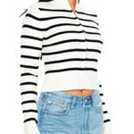 White Knit Striped Zip Up Black Size M Photo 2