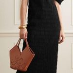 Mara Hoffman  Dress Aranza Black Smocked Puff Sleeve Pleated Midi Dress Size‎ L Photo 0