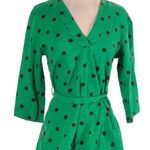 ZARA  Green & Brown Polka Dot Linen Blend Belted Blouse Women’s Size XS Photo 0