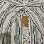 Surf Gypsy  Pink/Green/Gold Striped Twist Crop Top Blouse Photo 3