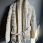 Handmade Knit Cardigan Cream and chunky with Belt White Size M Photo 0