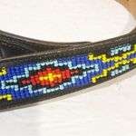 Vintage Genuine LEATHER Seed Beaded NATIVE PATTERN WESTERN ROCKABILLY PUNK Brass Photo 1