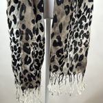 Leopard Spots 27” x 79” Long Scarf Fringe Black Taupe White Photo 2