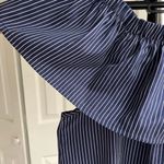 Madewell Navy Blue Silk Satin Balcony Off the Shoulder Top Blouse Ruffle, Size S Photo 3