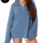 Edikted  Amour High Neck Oversized Zip Sweater Size Small - Blue Photo 0