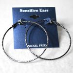 NWT Large 2.5" Twisted Black Gunmetal Latch Back Goth Punk Grunge Hoop Earrings Photo 0