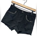 Hot Kiss Black Distressed Denim Short W/Skull Grommets Around Pocket Junior Sz 11 Photo 1