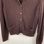 Ralph Lauren Vintage Lauren Women's Shawl Collar Cable Knit Cardigan Brown XL Photo 3