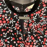 Loft  Dress Womens Size Small Velvet Trim Long Sleeve Keyhole Floral Cherry Berry Photo 4