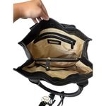 Johnston & Murphy Black Leather Tote Bag Purse Gold Logo Charm | Large Interior Photo 5