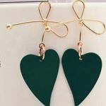 Handmade Chic Heart-Shaped Green Earrings with Bow Detail Photo 2