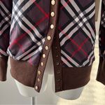 Merokeety Plaid Sweater Cardigan Brown Purple Size L Photo 6