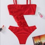 Red Ruffle One Shoulder Bikini Set Women’s Size L Swimwear Red Size L Photo 1