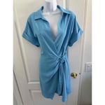 Intempo Blue Long Sleeves Collared Faux‎ Wrap Shirt Dress M business work brunch Size M Photo 5