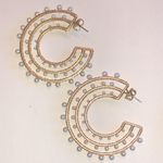 Huge Gold Tone and Faux Pearl Chunky Boho Hoop Earrings Photo 4