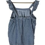 Old Navy Striped Tank Top Womens M Blue White Ruffle Linen Cotton Coastal Preppy Photo 3