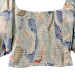 Abercrombie & Fitch  Blue White Green Floral Smocked Puff Sleeve Crop Top size L Photo 8
