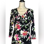 Ralph Lauren Lauren  Crossover Front Faux Wrap Dress Womens 4 Black Floral Photo 1