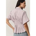 Anthropologie Exquise The Tobie Pleated Blouse Short-Sleeve Purple Stripe Medium Photo 1