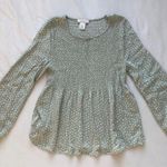 mint pastel light sage green polka dot blouse shirted ruched smocked top Photo 7