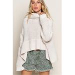 POL Chenille Chunky Knit Cowl Neck Peplum Oversized Sweater Ivory Bohemian Small Photo 1