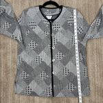 Caribe USA Gray Black Patchwork Knit Button Front Cardigan Jacket Women Medium Photo 3