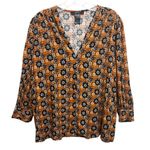 Smythe Floral V Neck Top Blouse Gold Blue Size S Photo 1