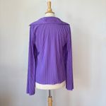 Lyaner Brand Retro Solid Purple Textured Cut Out Long Sleeve Collared Blouse Photo 7