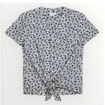 J.Crew Navy & Blue Floral Shirt Sleeve Tie Front Butt Down Cotton Casual Shirt S Photo 0