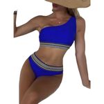 SheIn  High Waist Cheeky Tribal Blue Swim Bottom Swimwear LARGE Coastal‎ Photo 2
