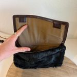 KDB Brown Genuine Cowhide Leather Black Fur Lined Crossbody Small Bag Photo 14