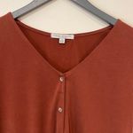 Green Envelope Women’s Button Down Top Blouse Tie Knot Hem V Neck Brown Small Photo 3