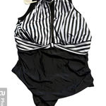 Tempt Me NWT SZ 22W  Women One Piece Swimsuit STRIPE Plunge Mesh Ruched Photo 0