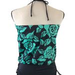 Avon Fashions Vintage 80s  Green Black Hawaiian Floral One Piece Swim Suit Halter Photo 1