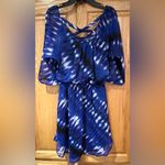 EXPRESS  Blue, Black &‎ White Dress w/ Criss-Cross Back Elasticized Waist Size XS Photo 5