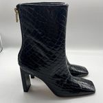 Good American NWT Black Crocodile Patent Leather Mid Calf Booties Size 8.5 Photo 2