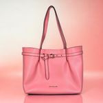Michael Kors Emilia Large Pebbled Leather Tote Bag Grapefruit Pink Buckle Accent Photo 14