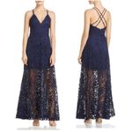AQUA  Navy Lace Sheer High-Low A-Line Maxi Dress Gown Womens XS Photo 1